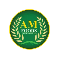 AM Foods International logo with green circular badge and gold wheat wreath design