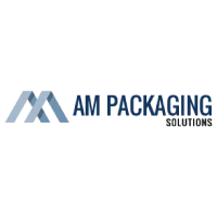 AM Packaging Solutions logo with blue geometric mountain-style icon on white background