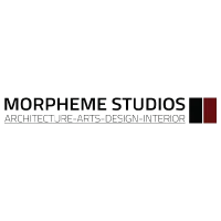 Morpheme Studios logo with black text and maroon vertical bars on white background