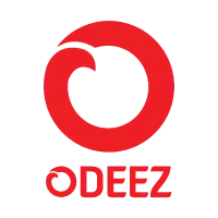 Odeez logo with red circular icon and bold red text on white background