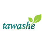 Tawashe logo in teal script text with a green leaf icon, symbolizing natural freshness