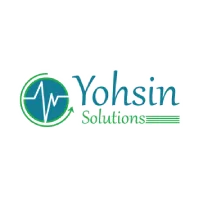 Yohsin Solutions logo with teal pulse icon and green arrow on white background
