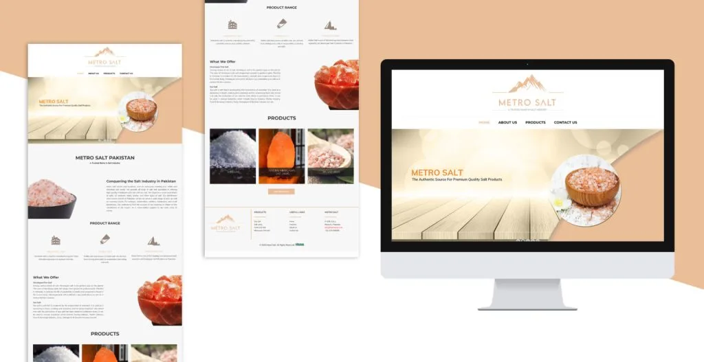 Metro Salt Pakistan website design displayed on desktop, tablet, and mobile devices