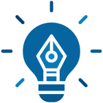 New creative icon featuring a blue light bulb with a fountain pen nib, symbolizing creativity and innovative ideas.